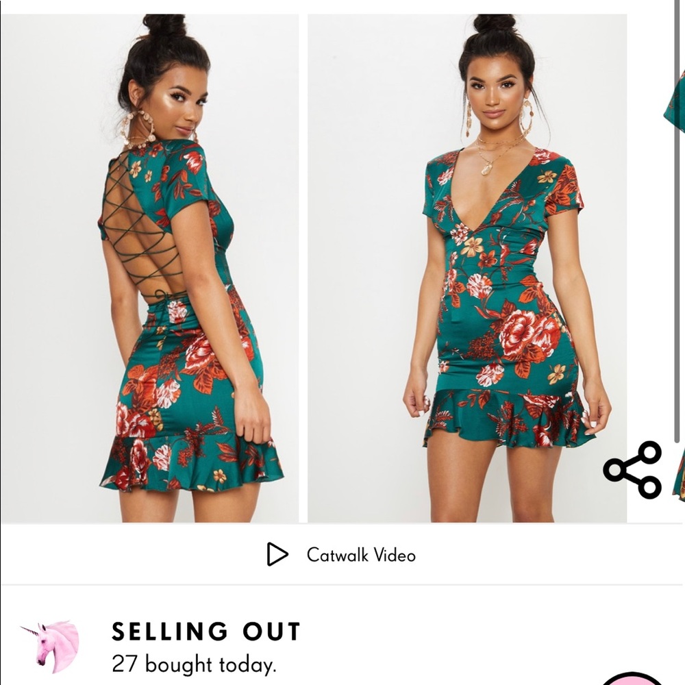 Emerald Green Criss Cross Back Frill Hem Shift Dress